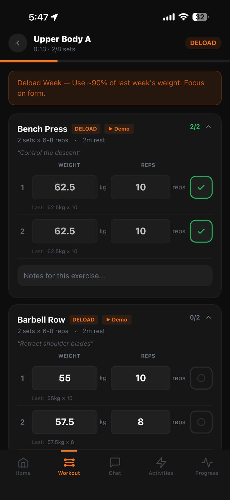Menlore workout logging